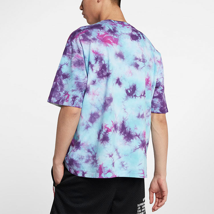 Men's Air Jordan Brand Tie Dye Printing Basketball Sports Short Sleeve Purple T-Shirt CD9661-100