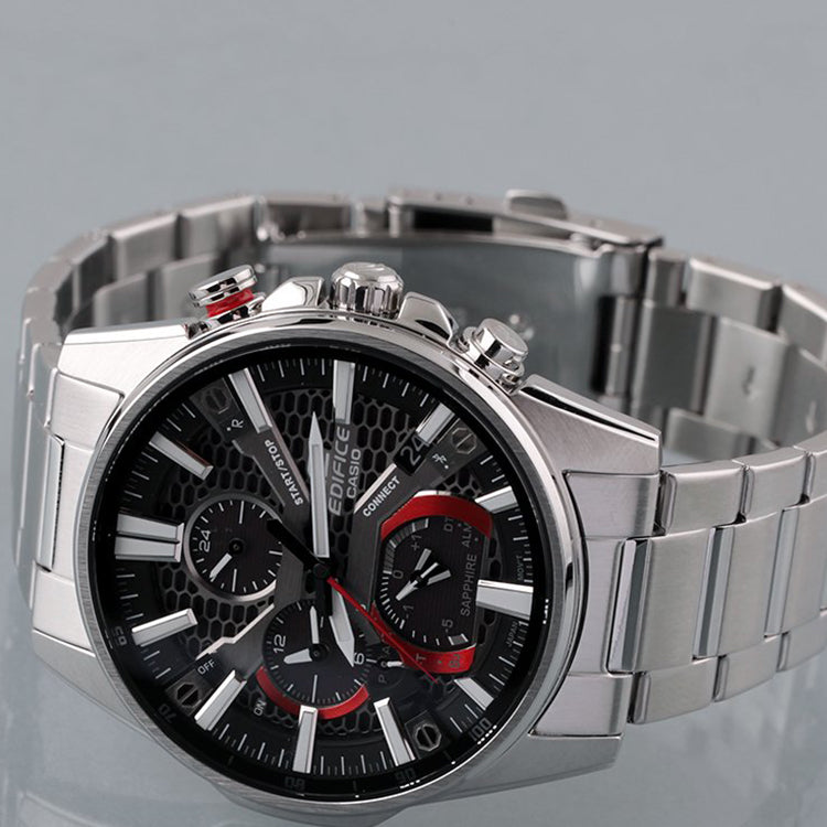 Men's CASIO Black quartz Watch 50mm Silver Stainless Steel Case Strap Mens Analog EQB-1200D-1A