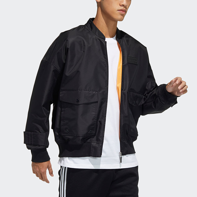 adidas originals Solid Color Multiple Pockets Casual Sports Jacket Black H07081