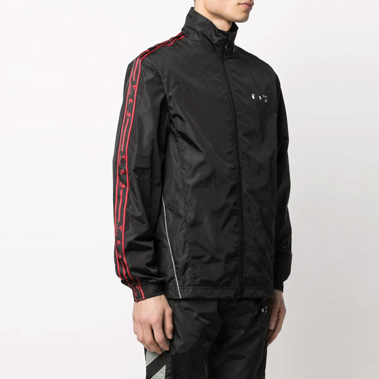 Off-White SS21 Solid Color Logo Printing Zipper Sports Jacket Black OMBD022R21FAB0021001