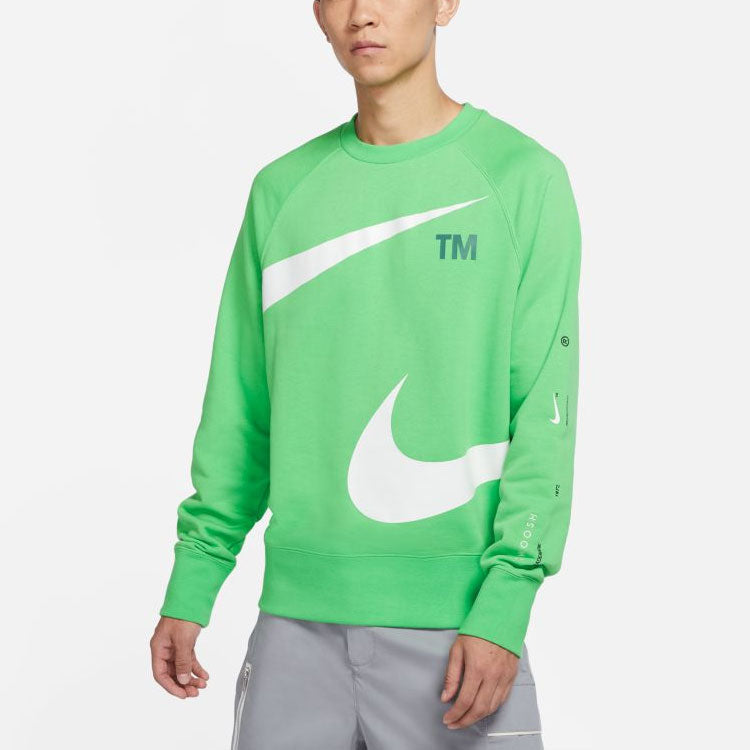 Men's Nike Swoosh Ft Crew Large Logo Printing Knit Round Neck Pullover Green DD6097-362