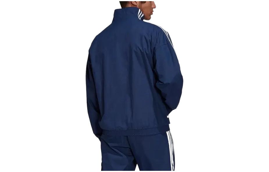Men's adidas originals Logo Printing Side Classic Zipper Stand Collar Sports Jacket Autumn Blue HL2189