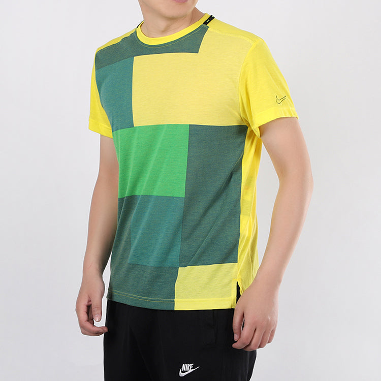 Nike Training Top Multicolor Splicing Breathable Sports Short Sleeve Yellow Green Yellowgreen CJ4743-731