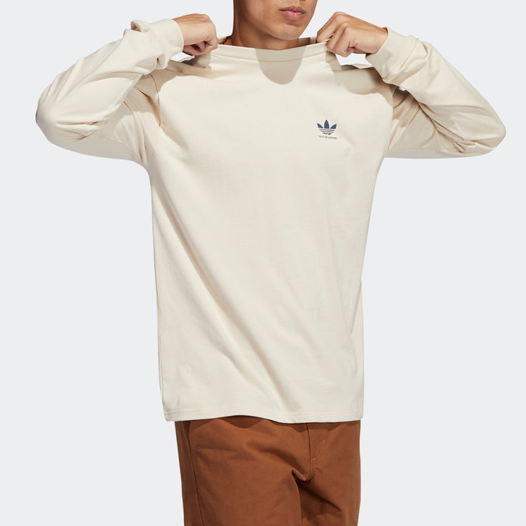 adidas Solid Color Logo Round Neck Long Sleeves Beige T-Shirt GL9985