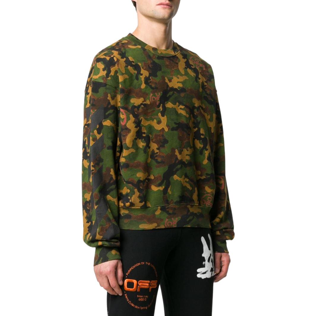 Men's Off-White SS22 Camouflage Printing Round Neck Pullover Version Green OMBA035R20E300169910