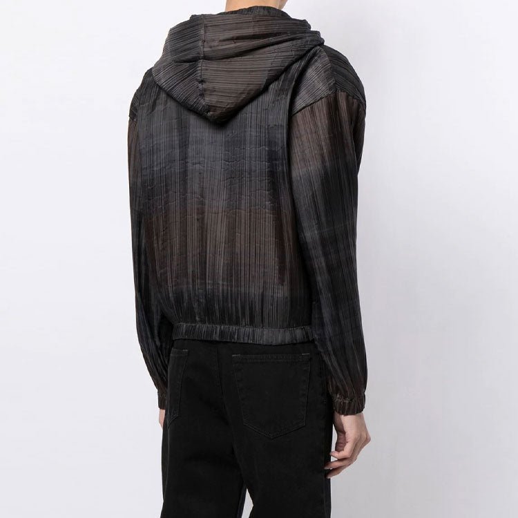 Off-White Stripe Detail Zipper Hooded Jacket Loose Fit Unisex Black OMBE006F20FAB0016000