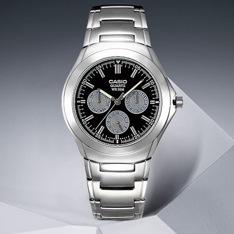 CASIO Waterproof Stainless Steel Strap Mens Black Analog MTP-1247D-1A