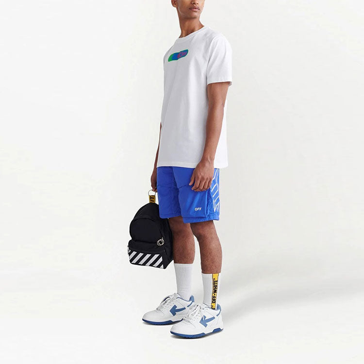 Men's Off-White FW22 Logo Diagonal Stripes Printing Drawstring Lacing Casual Shorts Version Blue OMVH021S22FAB0014501