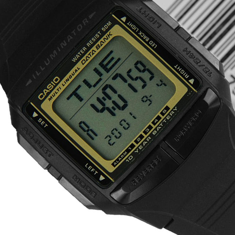 Men's CASIO EDIFICE Series Gold Color Classic Retro Small Rubber DB-36-9AV Mens Black Digital DB-36-9AVSDF