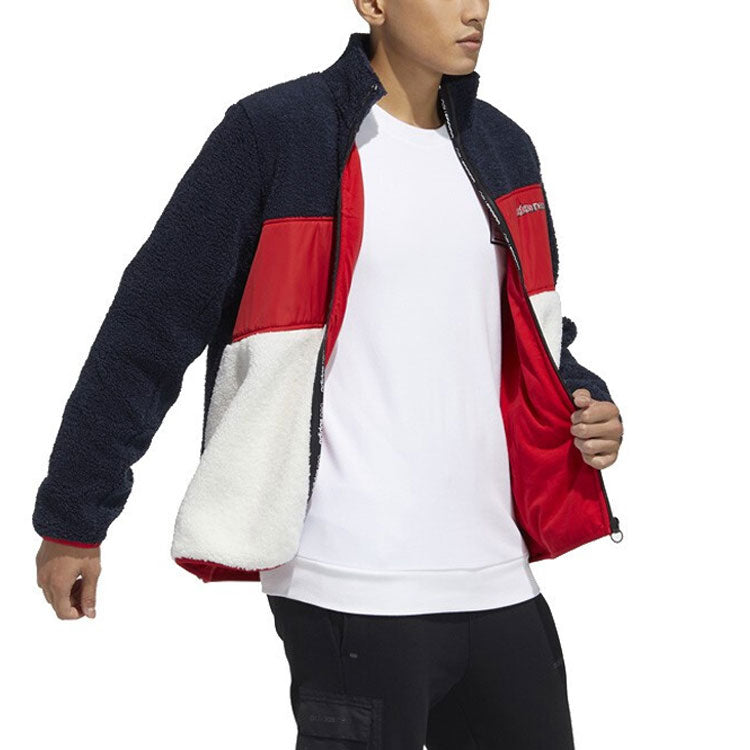 adidas neo Brlv Jkt Stand-Up Collar Contrast Fleece Jacket For Men Red/Blue/White GU0841