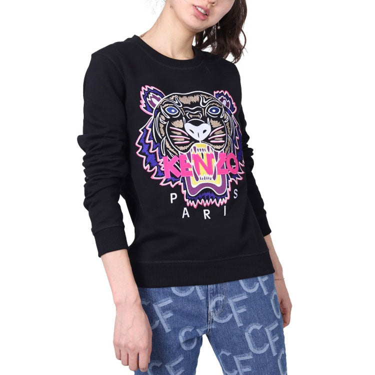 (WMNS) KENZO Embroidery Round-neck Swea Black F962SW7054XA-99