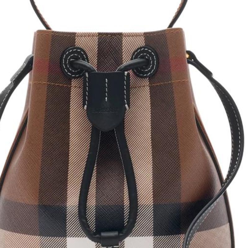 (WMNS) Burberry 26 Mini Check Bucket Bag 'Dark Birch Brown' 81122381