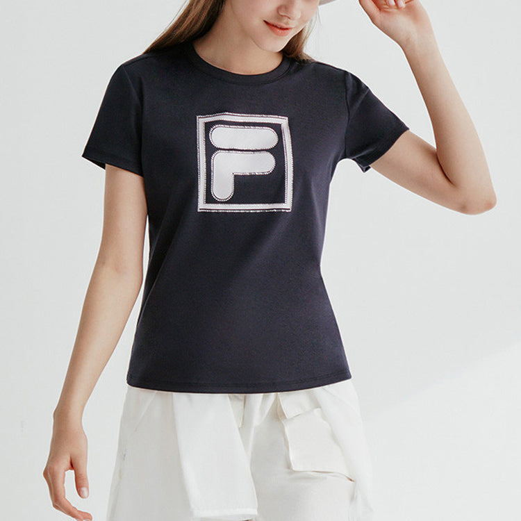 (WMNS) FILA Logo Printing Round-neck Top 'Navy' F11W028147G-NV
