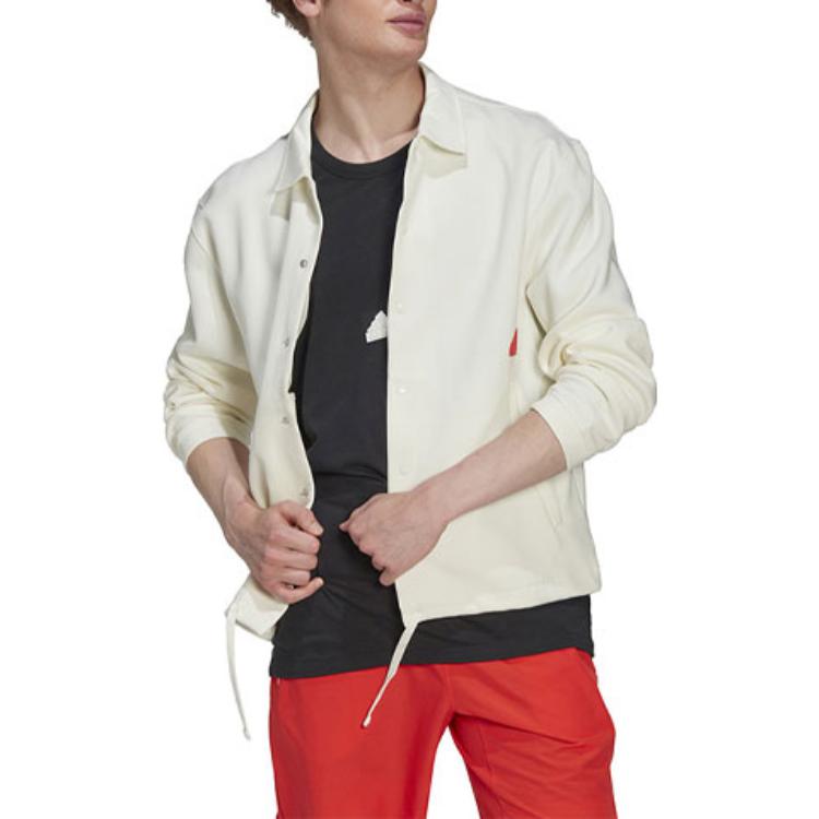adidas Solid Color Logo Single Breasted Lapel Long Sleeves White Jacket HG2072