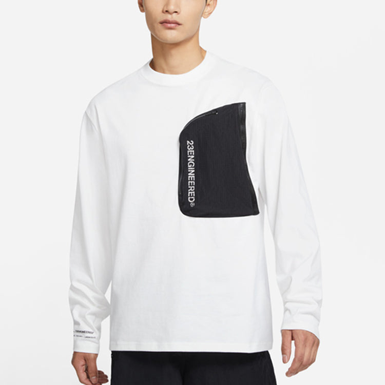 Men's Air Jordan Splicing Pocket Reflective Printing Round Neck Pullover White T-Shirt DN2050-100
