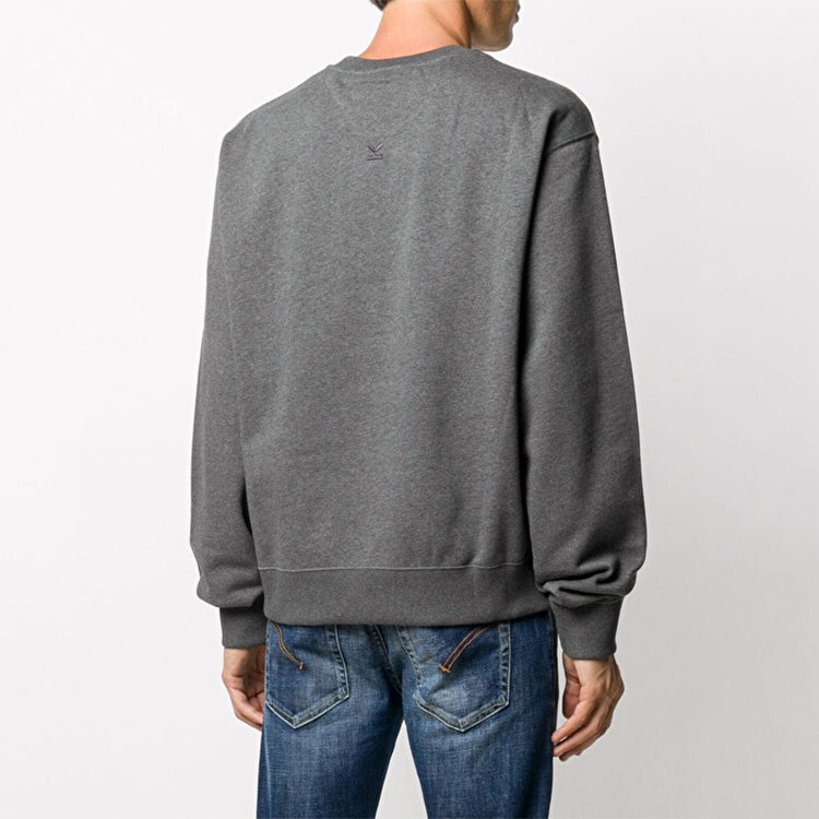Men's KENZO FW20 Alphabet Embroidered Cotton Fleece Lined Round Neck Long Sleeves Dark Grey FA65SW0044MO-97