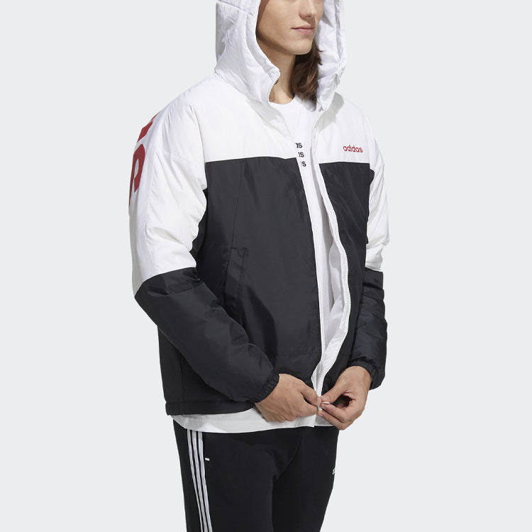 Men's adidas neo Dwn Cb Brd Jk Large Logo Printing Contrasting Colors Stay Warm Hooded Down Jacket Black H45258