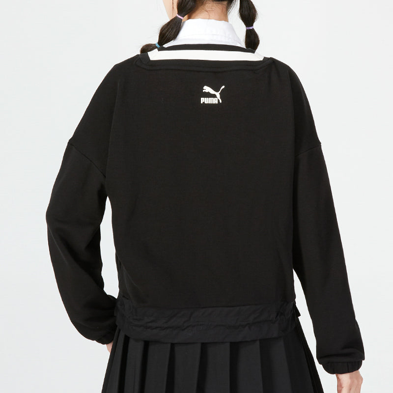 (WMNS) PUMA Logo V neck Sweatshirt 'Black' 537524-01