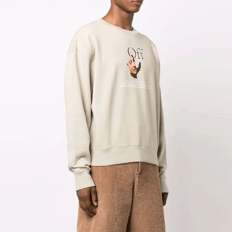 Off-White Logo Printing Round Neck Pullover Long Sleeves Version Creamy White OMBA035F21FLE00317841784