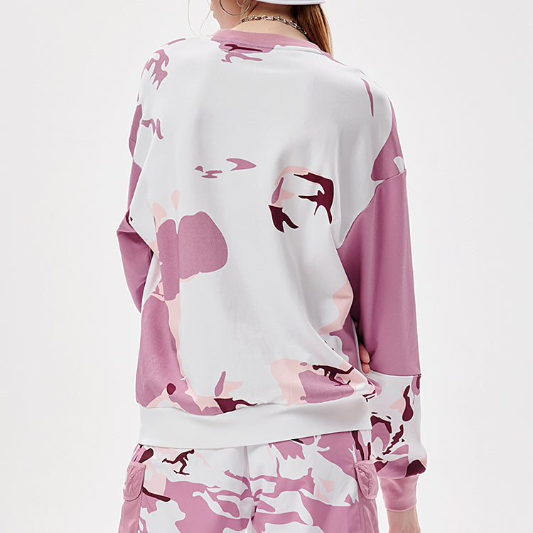 (WMNS) FILA FUSION Camouflage Contrasting Colors Loose Round Neck Pullover Hoodie Pink T11W133202F-PK