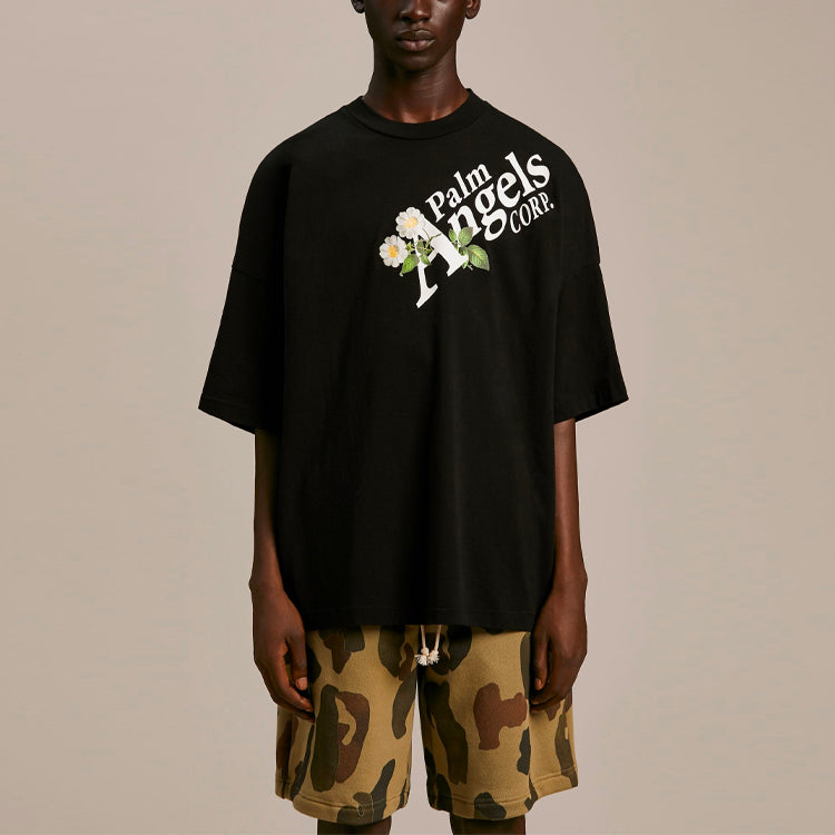 PALM ANGELS Men's SS21 Flowers-print Black PMAA041S21JER0041001