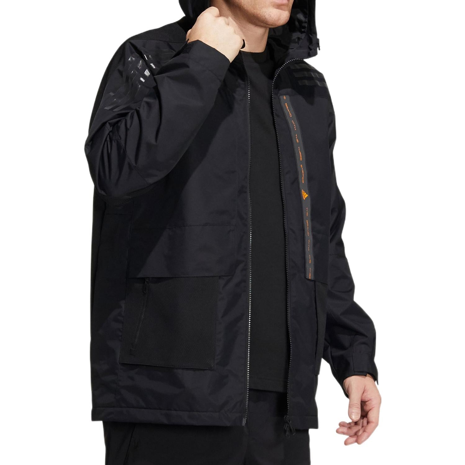 adidas Solid Color hooded Zipper Jacket Black HE7401