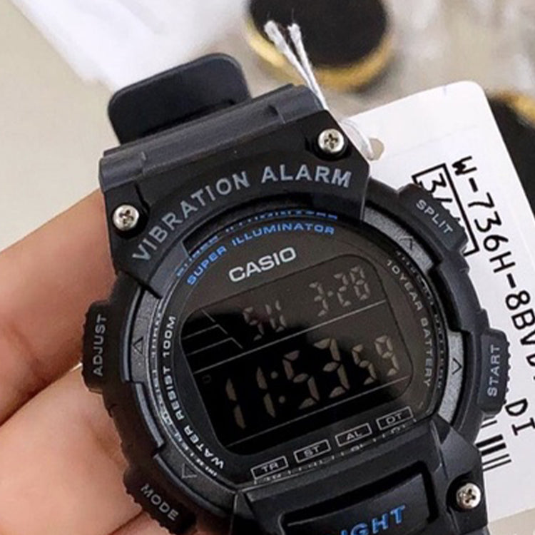 Men's CASIO YOUTH Series Waterproof Quartz White Led Lights 47.1mm Resin Strap Watch Mens Black Digital W-736H-8BV