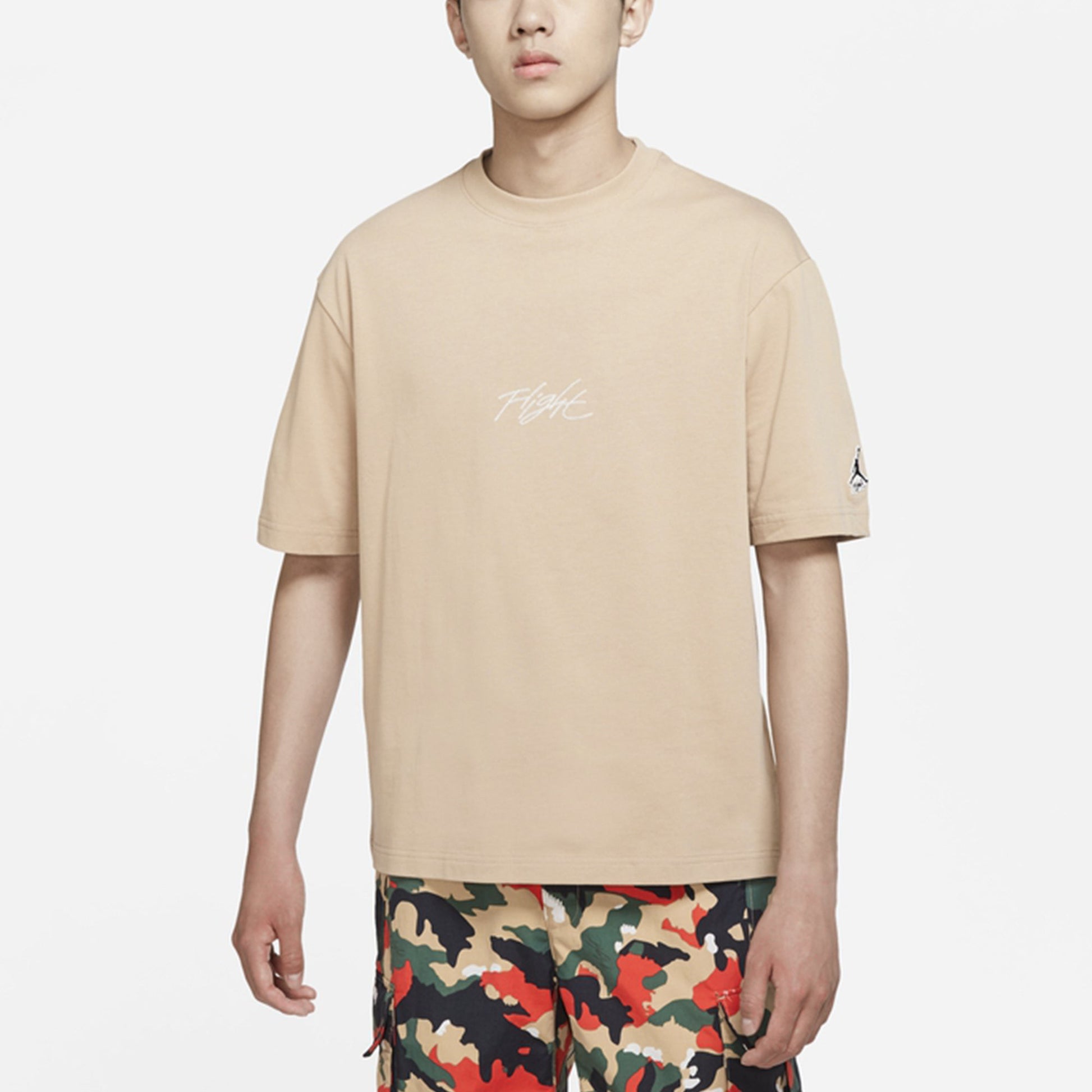 Men's Jordan Flight Essentials Embroidered Logo Sports Round Neck Short Sleeve Apricot Color T-Shirt DA9890-245