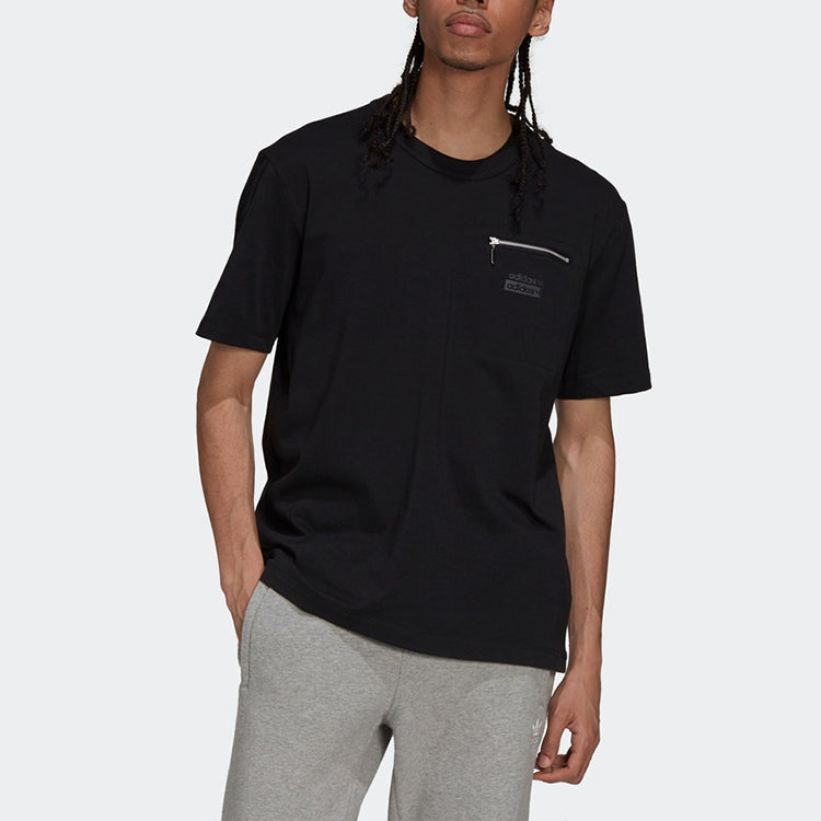 adidas originals Logo Alphabet Zipper Printing Loose Short Sleeve Black H36247
