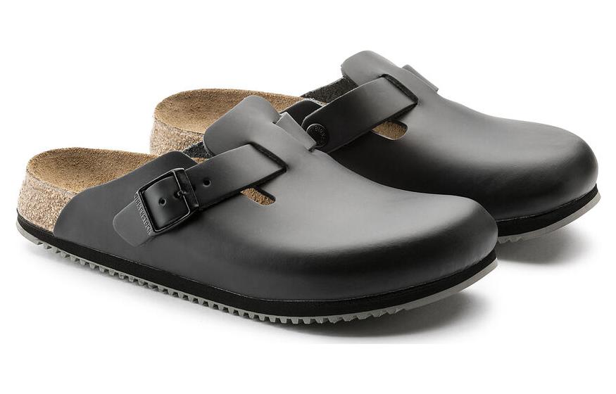 Birkenstock Boston Super Grip Natural Leather Narrow Fit 'Black' 0060196