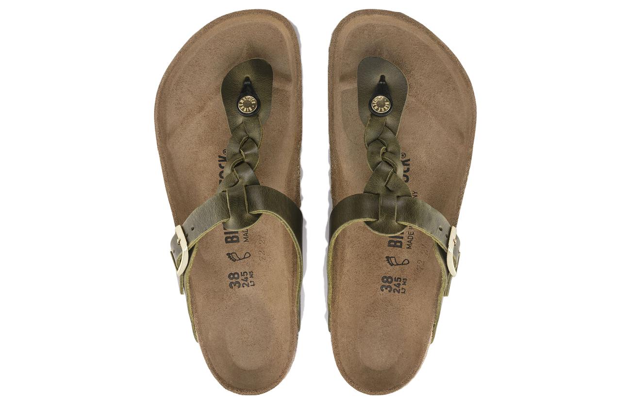 Birkenstock Gizeh Braided Oiled Leather Narrow Fit Sandals 'Olive Green' 1024069