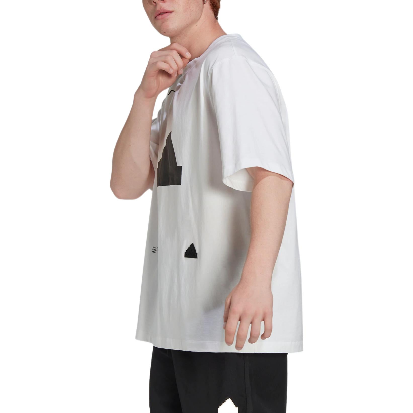 Men's adidas New Oversized Tee Logo Loose Pullover Round Neck Short Sleeve White T-Shirt HG2057