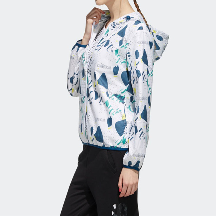 (WMNS) adidas neo Printing Hooded Jacket White DW7778