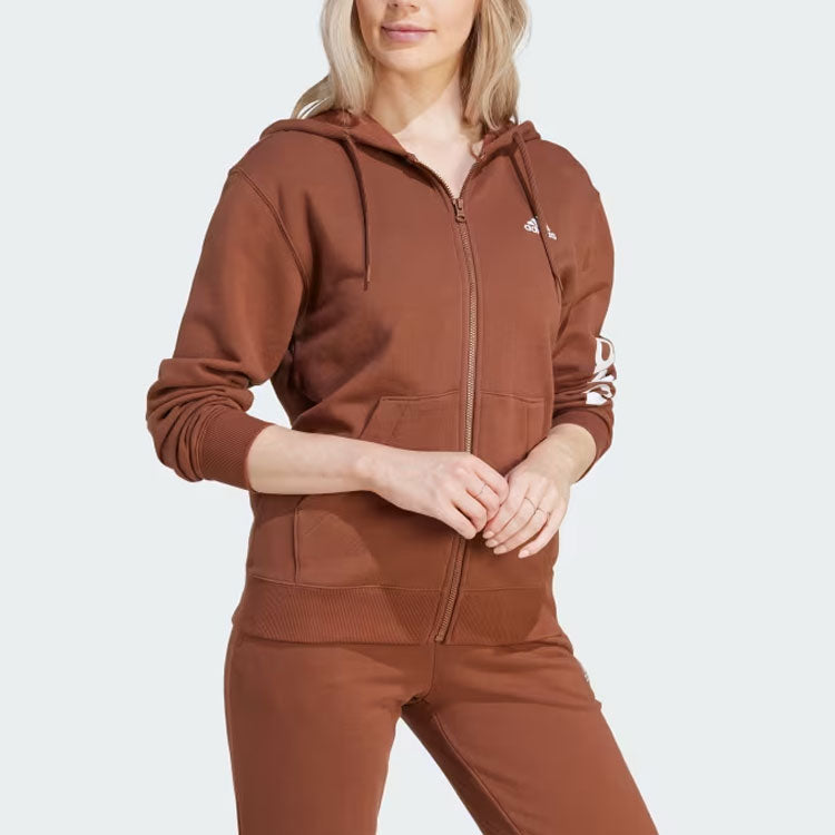 (WMNS) adidas Linear Full-Zip French Terry Hoodie 'Brown' IL3366