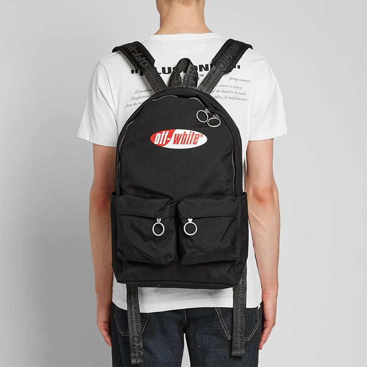 Off-White Red White Logo Multiple Pockets backpack schoolbag Black OMNB003S19D360061020