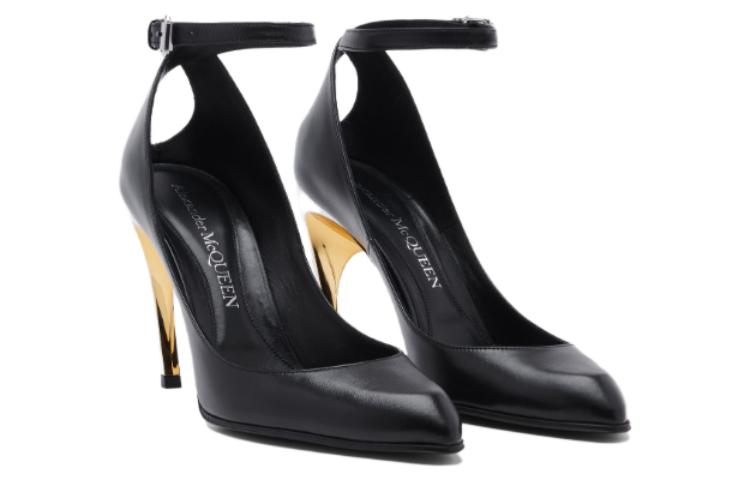 (WMNS) Alexander McQueen Armadillo 95 Leather Ankle Strap Pumps 'Black' 780679WIEX21399