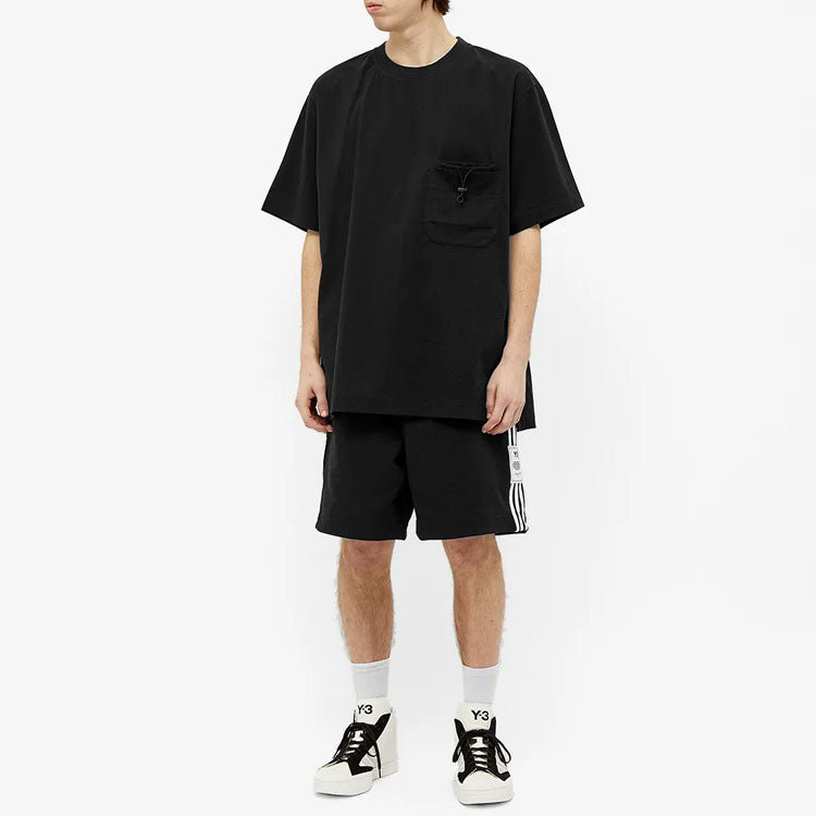 Men's Y-3 SS21 Casual Solid Color Shoulder Drop Short Sleeve Black T-Shirt GV4244