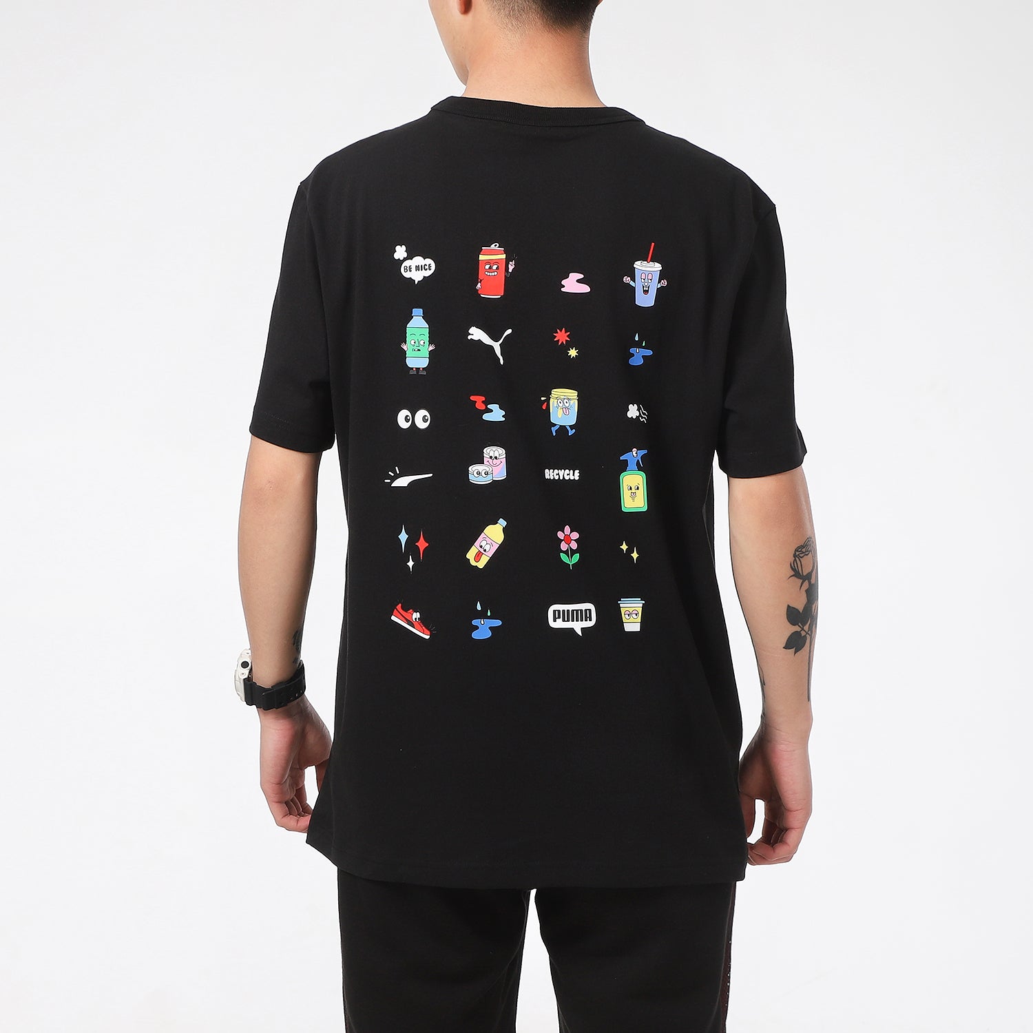 PUMA Sports Alphabet Printing Round Neck Short Sleeve Black 531335-51