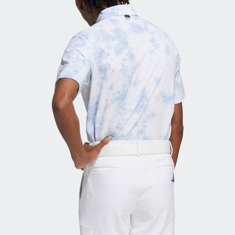 Men's adidas Tie Dye Printing Casual Full Print Short Sleeve Japanese Version Light Blue Polo Shirt HA0197