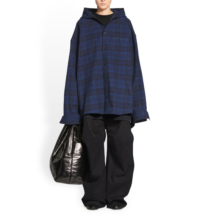 Balenciaga Hooded Check Overshirt 'Blue Navy' 720109TNM354202