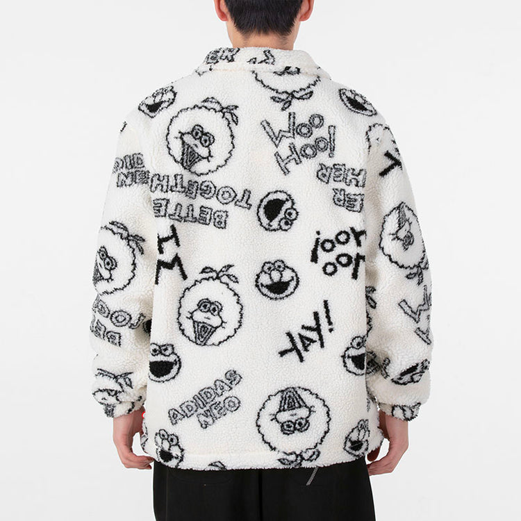 adidas neo x SESAME STREET Crossover Limited Full Print Polar Fleece Long Sleeves Jacket White HD7298