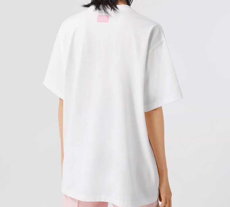 Burberry Slogan Printing Cotton Loose Short Sleeve White 80322171