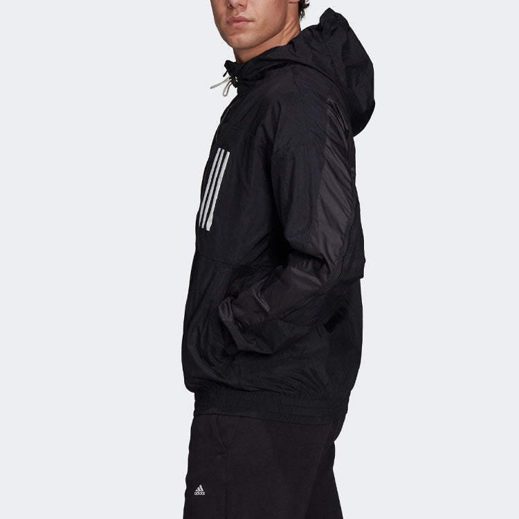 Men's adidas Wnd Mother Contrasting Colors Windproof Hooded Logo Jacket Black GT9769