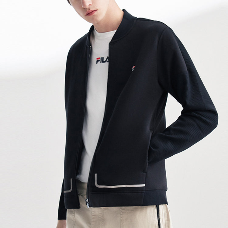 Men's FILA Business Logo Casual Sports Knit Black Jacket F11M038509F-BK