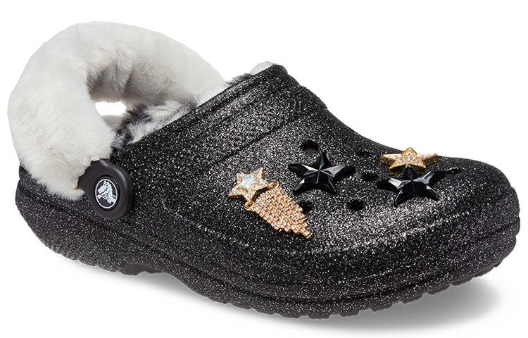 Crocs Disco Classic Lined Disco Glitter Clogs 'Black White' 208075-0ZS