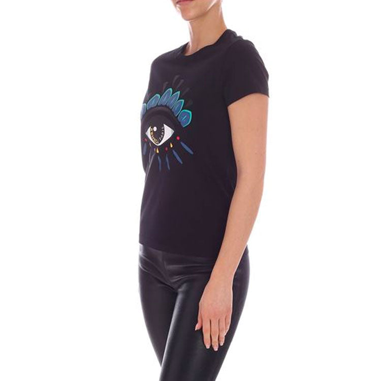 KENZO Large Eye Pattern Printing Round Neck Short Sleeve Black 2TS733-4YD-99