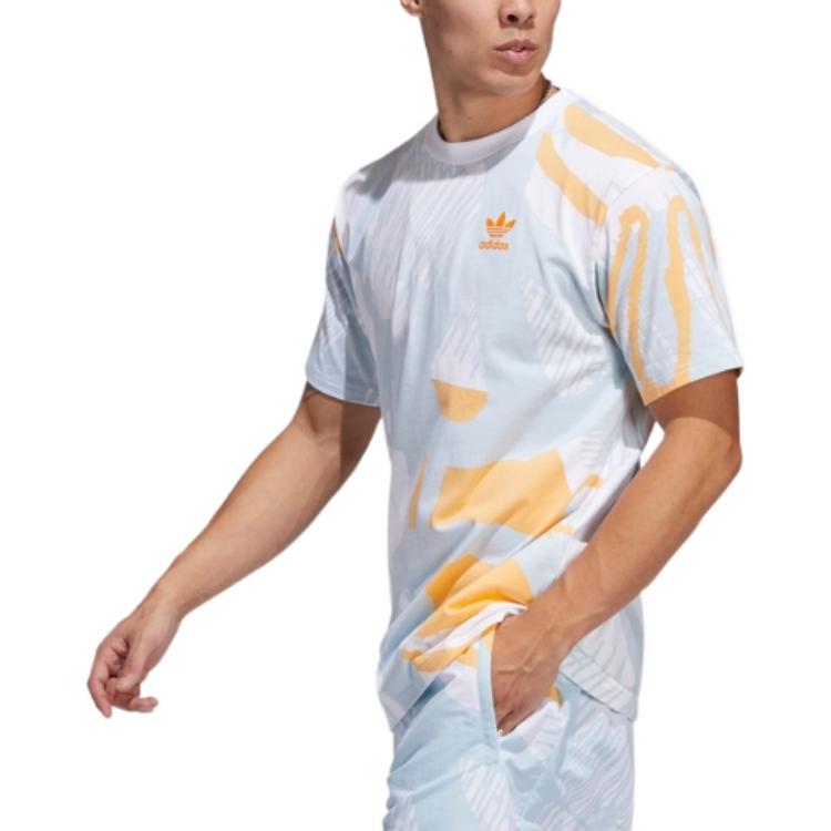 adidas originals Pattern Full Print Round Neck Casual Short Sleeve Light Blue HC2131