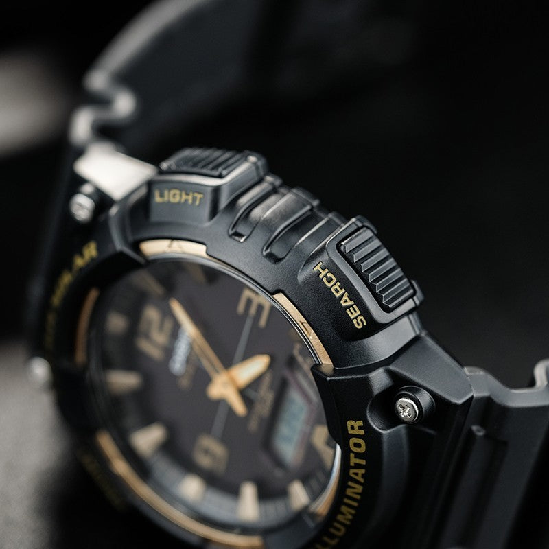 CASIO Waterproof Sports Solar Powered Mens Black/Gold Analog/Digital Combo AQ-S810W-1A3V