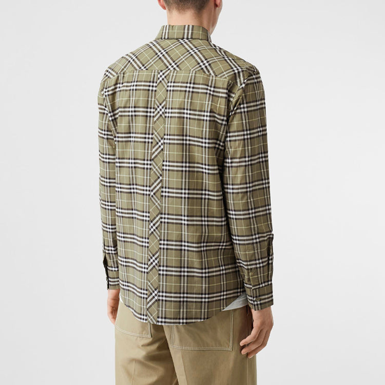 Burberry Check Long Sleeve Shirt Male Green 80175631