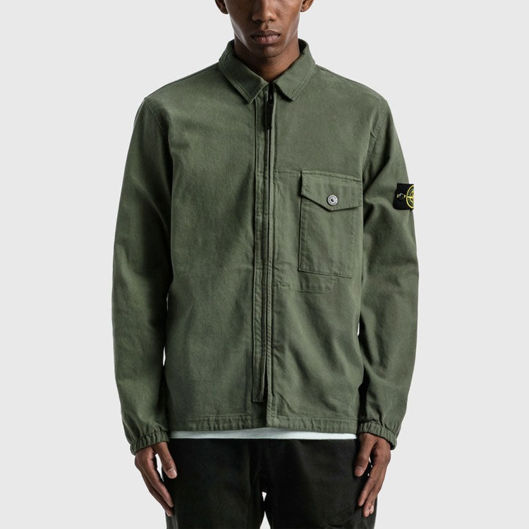 STONE ISLAND Garment Dyed Zip Shirt Overshirt 'Sage' 751510704-V0055